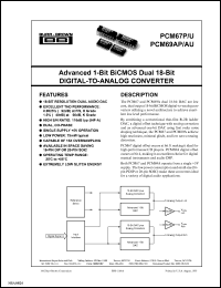 PCM67U datasheet: Advanced 1-bit BiCMOS dual 18-bit digital-to-analog converter PCM67U