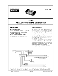 ADC76KG datasheet: 16-Bit analog-to-digital converter ADC76KG