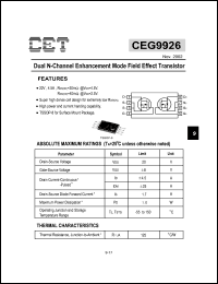 CEG9926 datasheet: Dual N-channel enhancement mode field effect transistor, 20V, 4.5A CEG9926