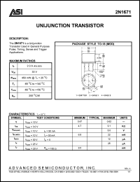 2N1671 datasheet: Unijunction transistor, 30V, 2A (pulsed) 2N1671