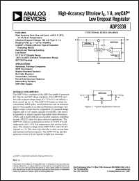 ADP3338AKC-3.3 datasheet: 0.3-8.5V; high accuracy ultralow 1A anyCAP low dropout regulator. For notebook, palmtop computers, SCSI terminators, battery-powered systems ADP3338AKC-3.3