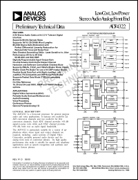 AD74322AARU datasheet: Low cost, low power stereo audio analog front end. For digital video camcoders (DVC), portable audio devices, audio and voice processing AD74322AARU