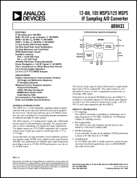 AD9433BSQ-105 datasheet: 0.5-6V; 12-bit, 105MSPS/125MSPS IF sampling A/D converter AD9433BSQ-105