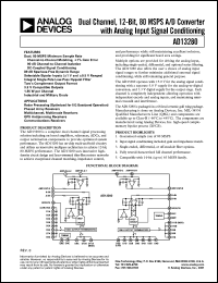 AD13280AZ datasheet: 0-7V; dual channel, 12-bit, 80MSPS A/D converter with analog input signal conditioning AD13280AZ