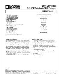 ADG742BKS datasheet: 0.3-7V; 30-100mA; CMOS 2OHm low-voltage switch. For battery powered systems, communication systems, sample hold systems ADG742BKS