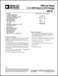 ADG749BKS datasheet: 0.3-7V; 30-100mA; CMOS 2.5 OHm low-voltage SPDT switch. For battery powered systems, communication systems, sample hold systems ADG749BKS