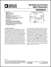 AD5201BRM10-REEL7 datasheet: 7V; 256-position and 33-position digital potentiometer. For mechanical potentiometer replacement, instrumentation: gain, offset adjustment AD5201BRM10-REEL7