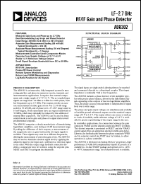 AD8302-EVAL datasheet: 5.5V; LF-2.7GHz FR/IF gain and phase detector. For RF/IF PA linearization, precise RF power control AD8302-EVAL