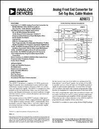 AD9873JS datasheet: 3.9V; 5mA; analog front end converter for set-top box, cable modem. For cable and satellite systems, PC multimedia, digital communications AD9873JS