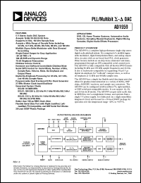 AD1959YRS datasheet: 0.3-6V; PLL/multibit DAC. For DVD, CD, home theater systems, automotive audio systems, sampling musical keyboards AD1959YRS