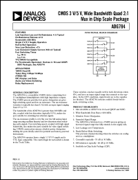 ADG784BCP datasheet: 0.3-6V; CMOS 3/5V; wide bandwidth quad 2:1 mux. For 100VG-anyLAN, token ring 4Mbps/16Mbps, ATM25/155, NIC adapter and hubs, audio and video switching, relay replacement ADG784BCP