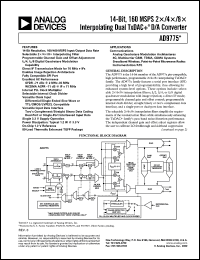 AD9775EB datasheet: 0.3-25V; 14-bit, 160MSPS 2x/4x/8x interpolating dual TxDAC+ D/A converter AD9775EB