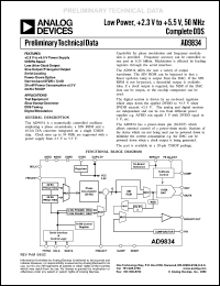 AD9834BRU datasheet: LOw power, +2.3to +5.5V; 50MHz complete DDS. For digital modulation, slow sweep generator, test equipment DDS tuning AD9834BRU
