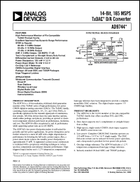 AD9744ARU datasheet: 0.3-3.9V; 14-bit, 165MSPS TxDAC D/A converter AD9744ARU