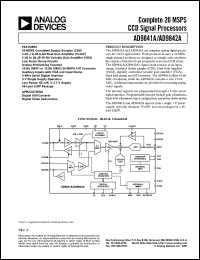 AD9842AJST datasheet: 0.3-3.9V; complete 20MSPS CCD signal processor. For digital video camcoders, digital still cameras AD9842AJST