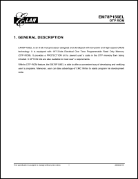 EM78P156ELP datasheet: 8-bit CMOS microprocessor, 1K*13-bit (OTP-ROM), 2.3V~5.5V EM78P156ELP