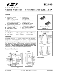 Si2400-KS datasheet: V.22bis ISOmodem with integrated global DAA, digital interface Si2400-KS