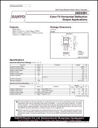 2SD2581 datasheet: NPN Triple Diffused Planar Silicon Transistor Color TV Horizontal Deflection Output Applications 2SD2581