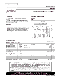 LA4267 datasheet: 5 W Monaural Power Amplifier LA4267