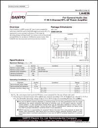 LA4636 datasheet: For General Audio Use 11 W 2-Channel BTL AF Power Amplifier LA4636