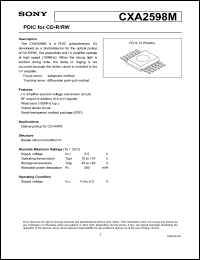 CXA2598M datasheet: PDIC for CD-R/RW CXA2598M