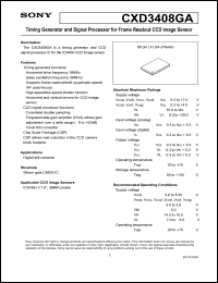 CXD3408GA datasheet: Timing Generator and Signal Processor CXD3408GA