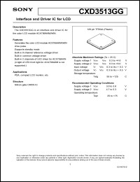 CXD3513GG datasheet: Interface and Driver IC for LCD CXD3513GG