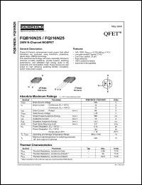 FQB16N25 datasheet: 250V N-Channel MOSFET FQB16N25