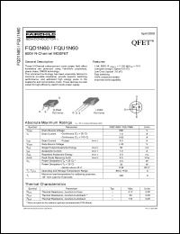 FQD1N60 datasheet: 600V N-Channel MOSFET FQD1N60