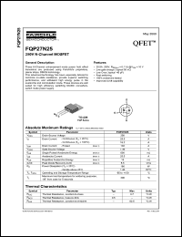 FQP27N25 datasheet: 250V N-Channel MOSFET FQP27N25