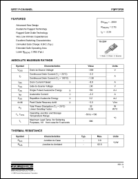 FQPF3P20 datasheet: QFET P-CHANNEL FQPF3P20