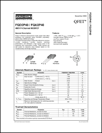 FQU2P40 datasheet: 400V P-Channel MOSFET FQU2P40