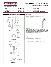 HLMP-1719 datasheet: LOW CURRENT T-100 & T-1 3/4 SOLID STATE LAMPS YELLOW HLMP-1719