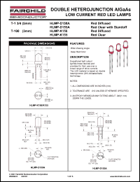 HLMP-D150A datasheet: DOUBLE HETEROJUNCTION AIGaAs LOW CURRENT RED LED LAMPS Red Diffused HLMP-D150A