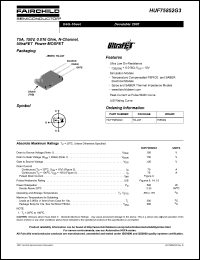 HUF75852G3 datasheet: 75A, 150V, 0.016 Ohm, N-Channel, UltraFET Power MOSFET HUF75852G3