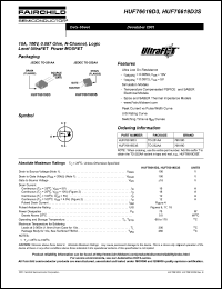 HUF76619D3S datasheet: 18A, 100V, 0.087 Ohm, N-Channel, Logic Level UltraFET Power MOSFET HUF76619D3S