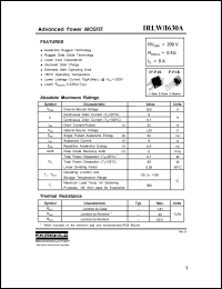 IRLI630A datasheet: N-CHANNEL MOSFET IRLI630A