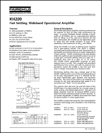 KH200 datasheet: Fast Settling, Wideband Operational Amplifier KH200