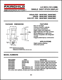 MANF480C datasheet: 4.0 INCH (101.6 MM) SINGLE DIGIT STICK DISPLAY MANF480C