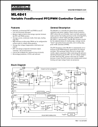 ML4841 datasheet: Variable Feedforward PFC/PWM Controller Combo ML4841