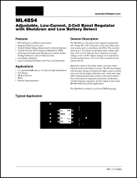 ML4854 datasheet: Adjustable, Low-Current, 2-Cell Boost Regulator with Shutdown and Low Battery Detect ML4854