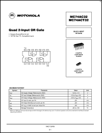 MC74AC32MEL datasheet: Quad 2 Input OR Gate MC74AC32MEL