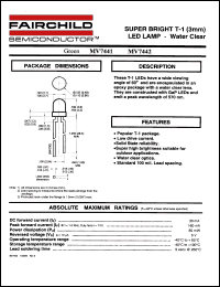 MV7441 datasheet: SUPER BRIGHT T-1 (3mm) LED LAMP - Water Clear MV7441