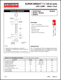MV8031 datasheet: SUPER BRIGHT T-1 3/4 (5 mm) LED LAMP - Water Clear MV8031