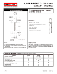 MV8832 datasheet: SUPER BRIGHT T-1 3/4 (5mm) LED LAMP - Water Clear MV8832