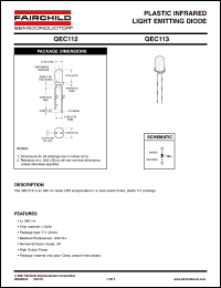 QEC113 datasheet: PLASTIC INFRARED LIGHT EMITTING DIODE QEC113