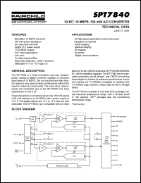 SPT7840 datasheet: 10-BIT, 10 MSPS, 100 mW A/D CONVERTER SPT7840