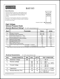 BAV103 datasheet: High Voltage, General Purpose Diode BAV103