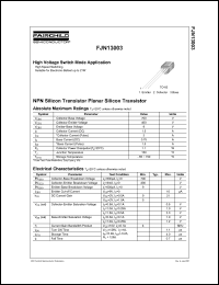 FJN13003 datasheet: NPN Silicon Transistor Planar Silicon Transistor FJN13003