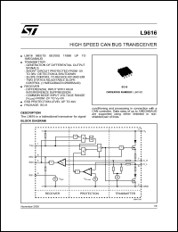 L9616 datasheet: HIGH SPEED CAN BUS TRANSCEIVER L9616